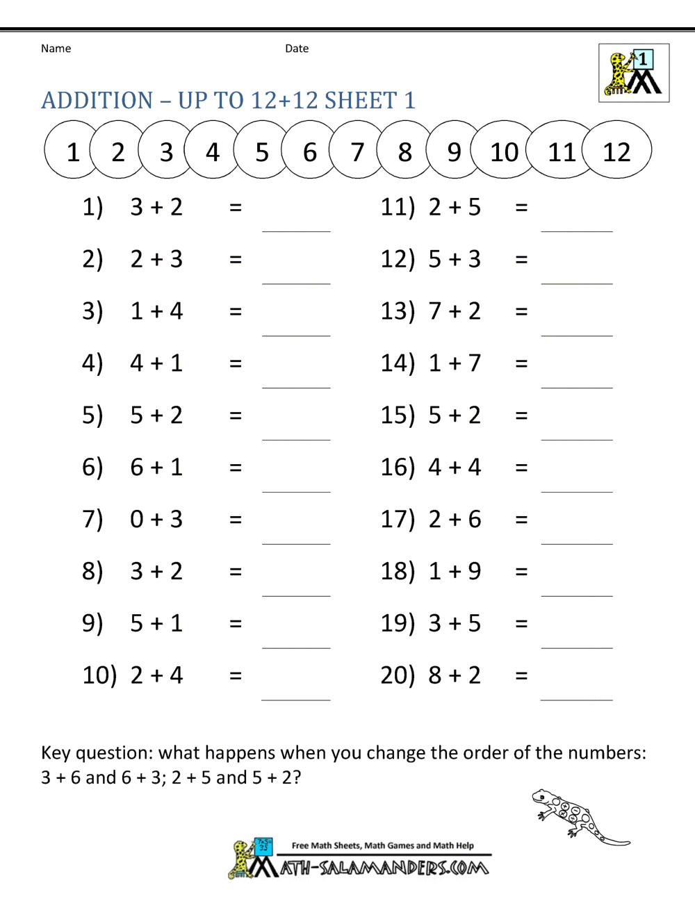 Learning Addition Facts Worksheets 1St Grade 1St Grade Math