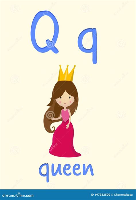 Learning English Alphabet Card With Letter Q And Queen Illustration