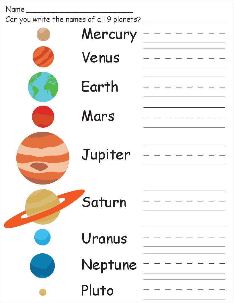 Learning The Planets Worksheets