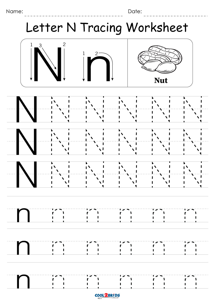 Letter N Alphabet Tracing Worksheets Free Printable Pdf