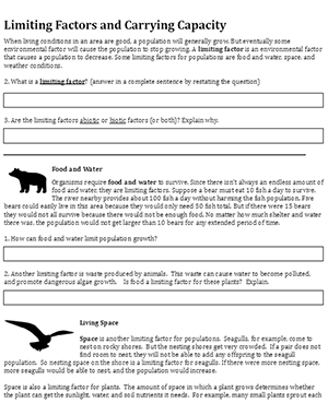 Limiting Factors And Carrying Capacity Worksheet Laney Lee