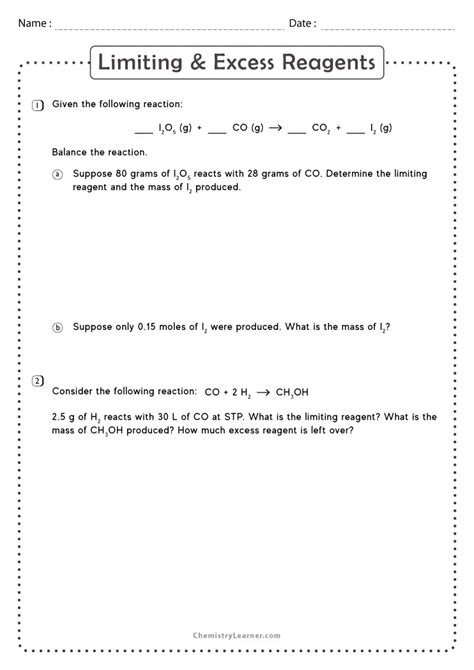 Limiting Reagent Calculations Worksheet