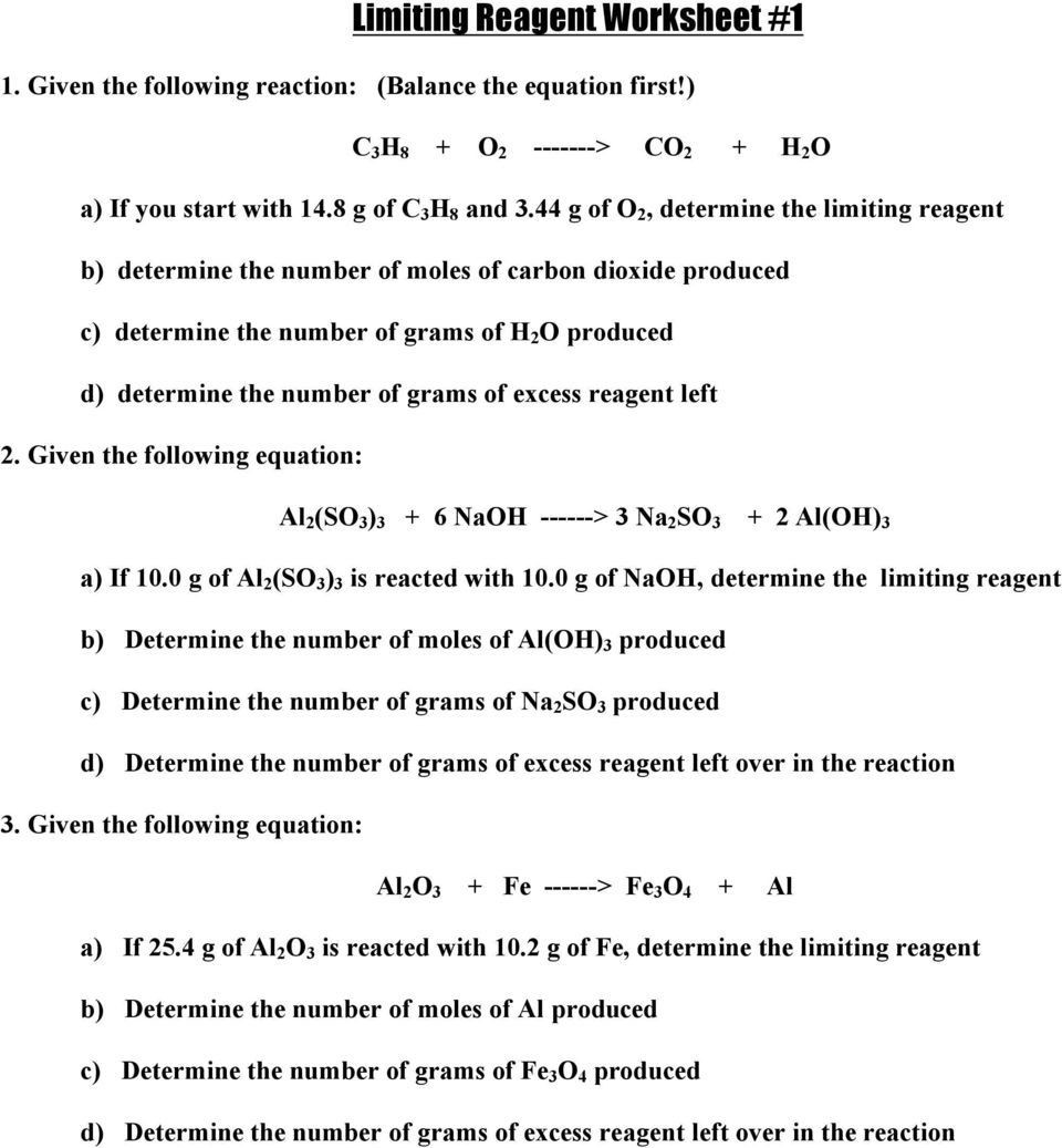 Limiting Reagent Worksheet Answers Pdf