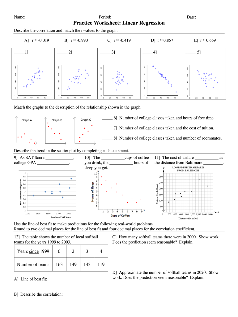 Linear Regression Practice Worksheet 1 Beegallery02