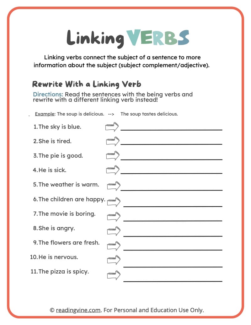 Linking Verbs Linking Verbs Super Teacher Worksheets Verb Worksheets