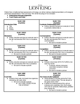 Lion King Ecology Project By Molly Horen Teachers Pay Teachers