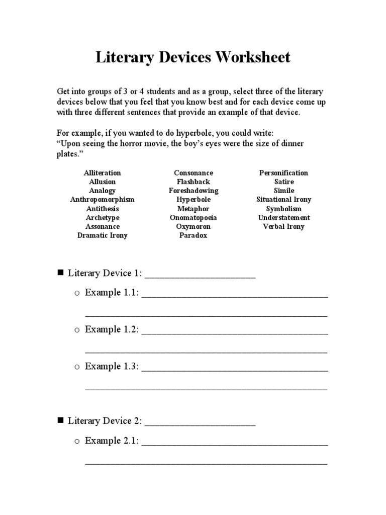 Literary Devices Worksheet Pdf Imsyaf Com