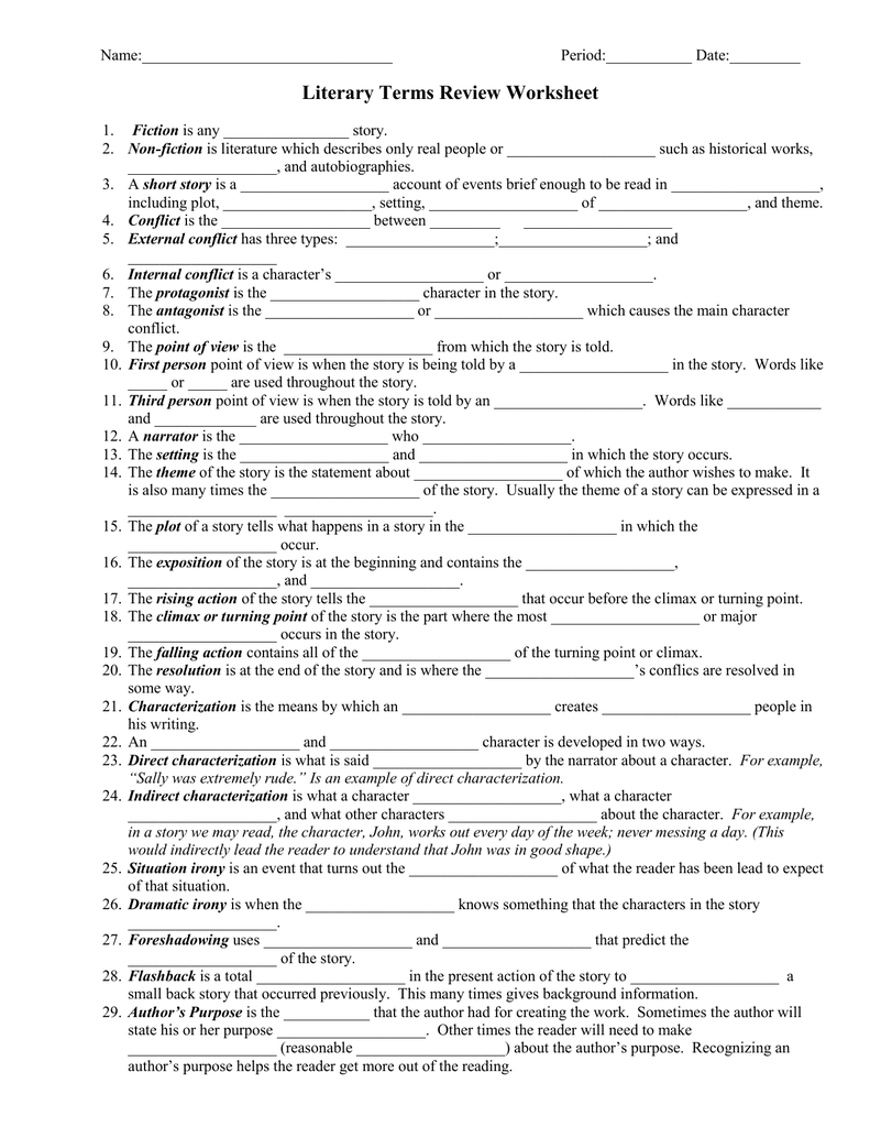 Master Key Literary Terms with Our Review Worksheet