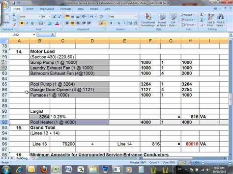 Load Estimation Excel Sheet