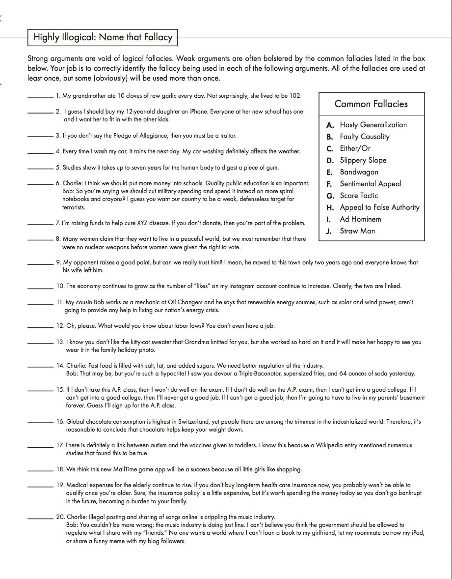 Logical Fallacies In Four Articles Worksheet Live Worksheets