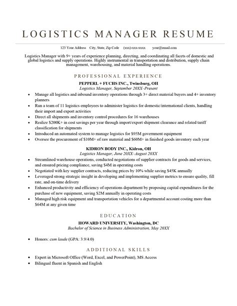 Logistics Coordinator Resume Sample Tips