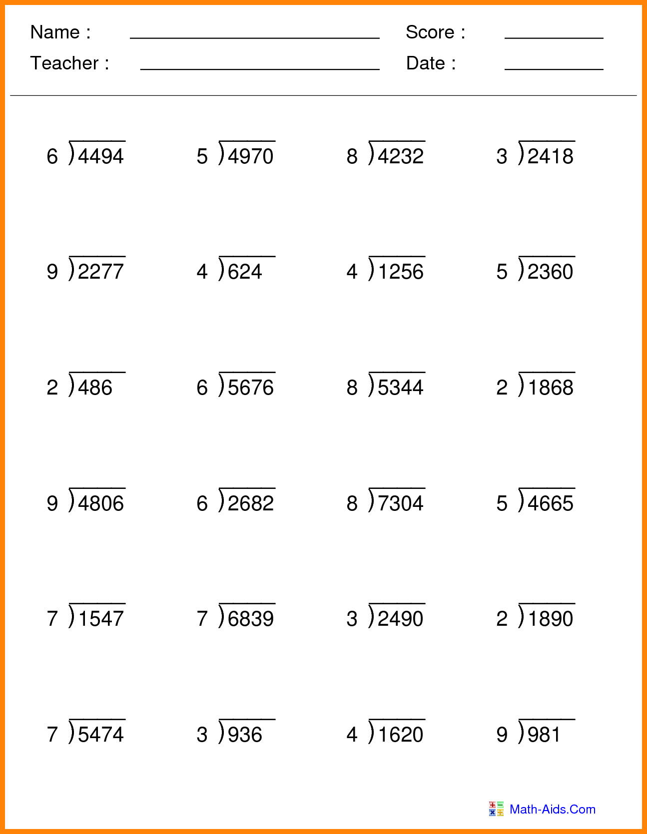 Long Division and Multiplication Worksheet for Effective Learning