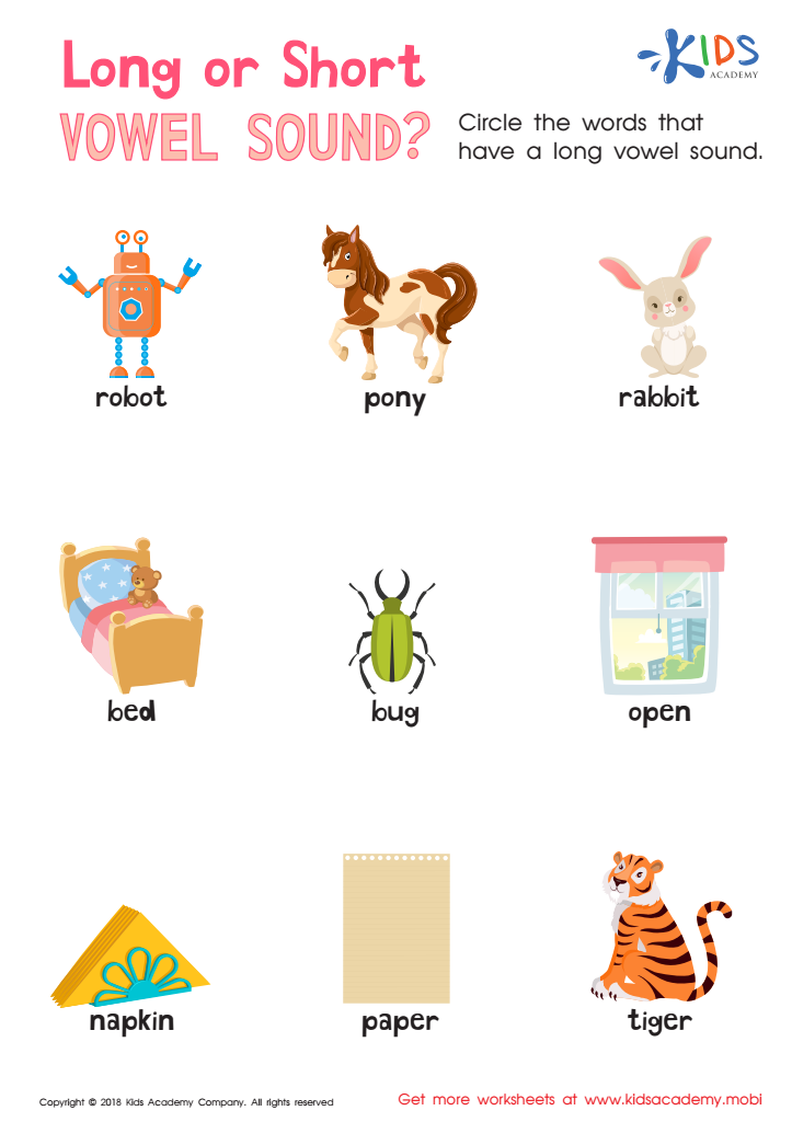 Long Short Vowels Worksheets