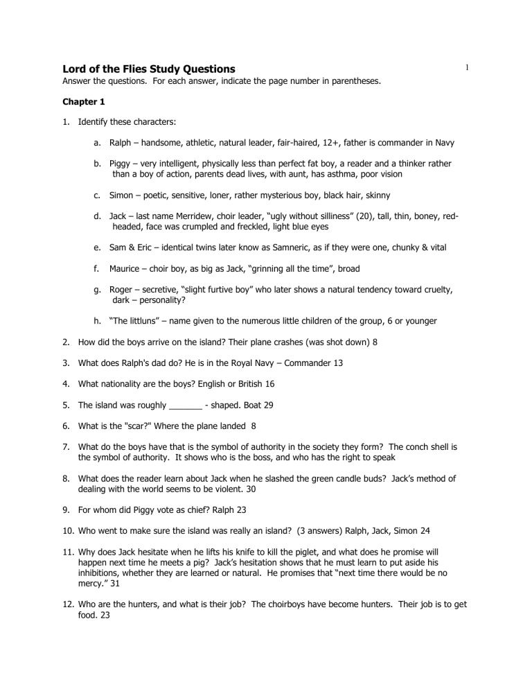 Lord Of The Flies Study Guide With Answers 1