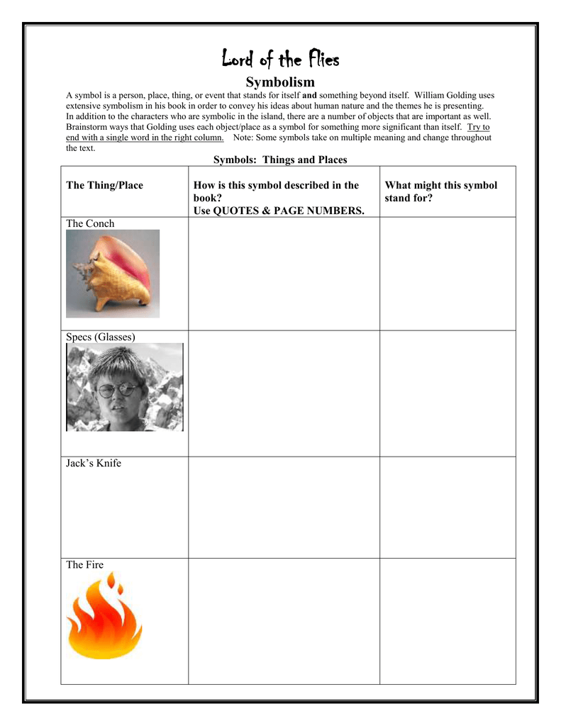 Lord Of The Flies Symbolism Worksheet Pdf