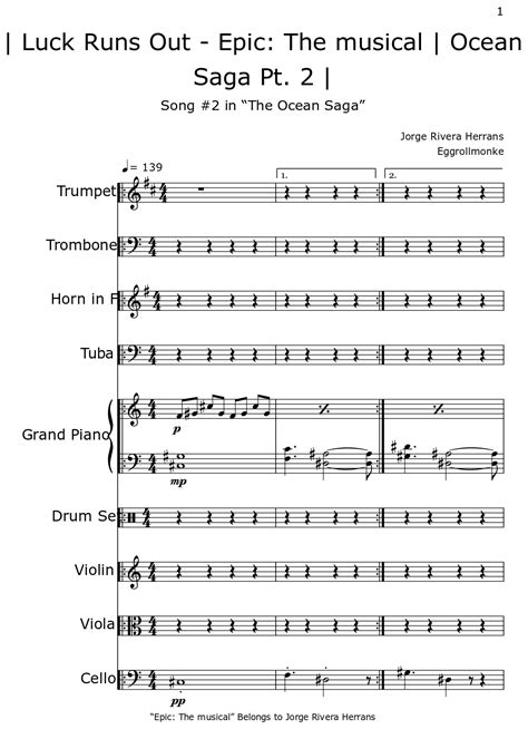 Luck Runs Out Epic The Musical Ocean Saga Pt 2 Sheet Music For Trumpet Trombone