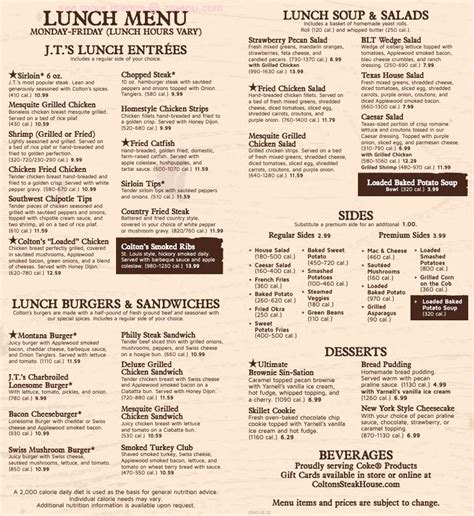 Lunch Menu Colton Amp 39 S Steak House