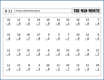 Mad Minute Subtraction Timed Tests Answer Sheets By Crazycreations On Tpt