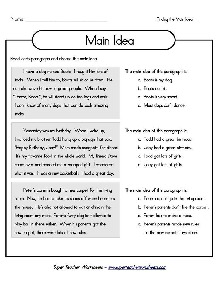 Main Idea Worksheet For Reading Comprehension