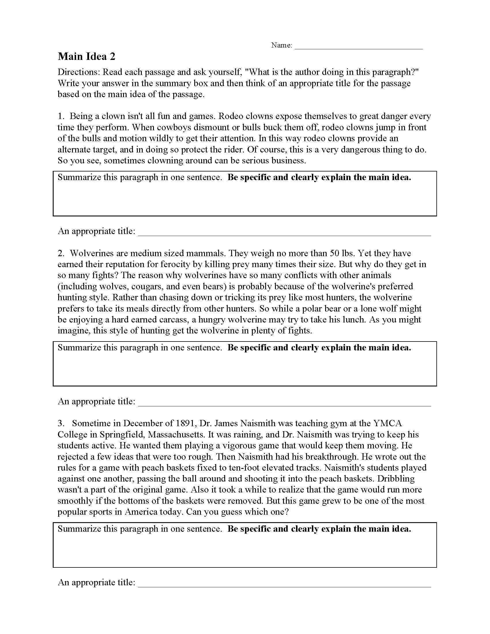 Main Idea Worksheets Ereading Worksheets