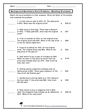 Markup And Markdown Worksheet With Answers