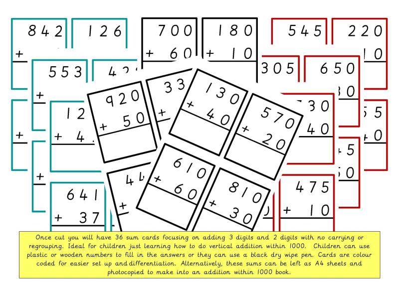 Mash 1St 2Nd Class Addition Within 1000 Cards 3 Digits Plus 2