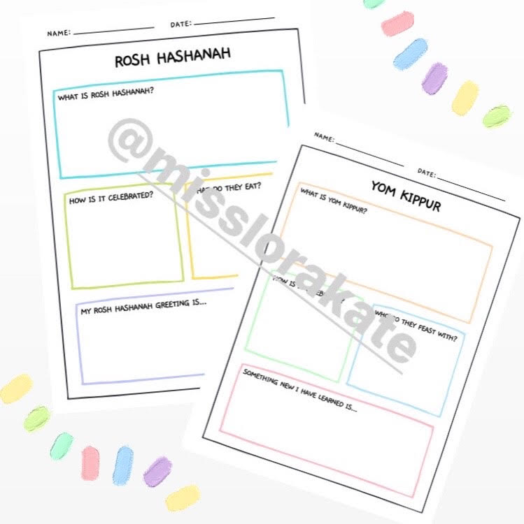 Mash Rosh Hashanah And Yom Kippur Info Pdf And Worksheets