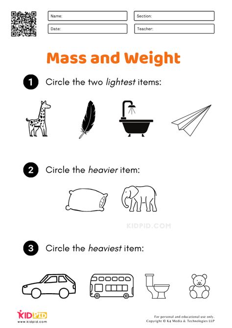 Mass Measurement Worksheets Grade 1