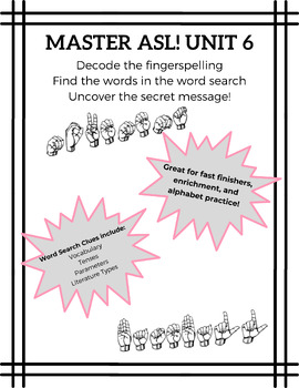 Master Asl Unit 6 Decoder And Word Search By Oh Asl Tpt