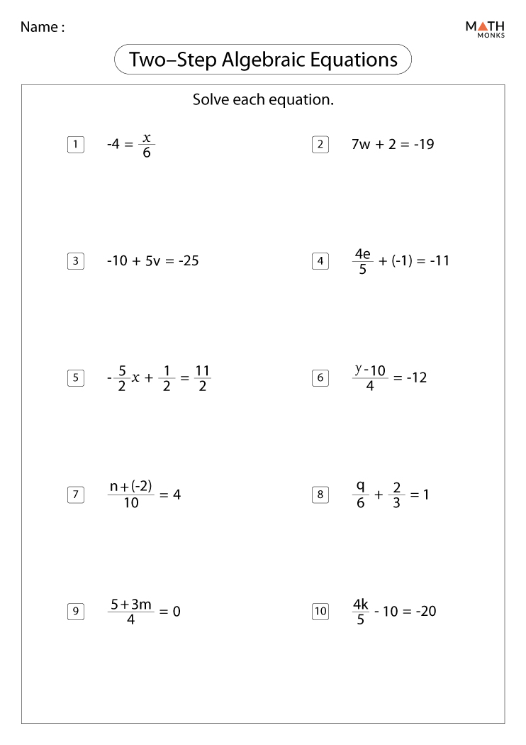 Mastering Algebra 2 Step Algebra Equations Worksheets