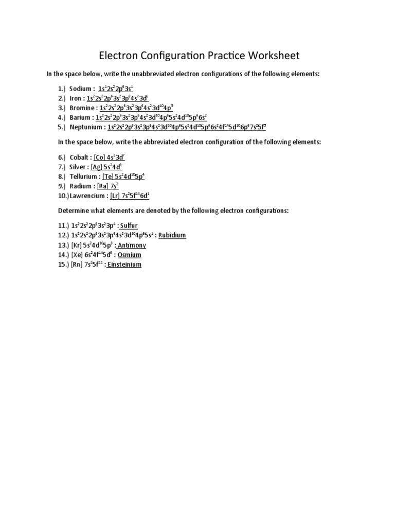 Mastering Electron Configurations A Practice Worksheet For Writing