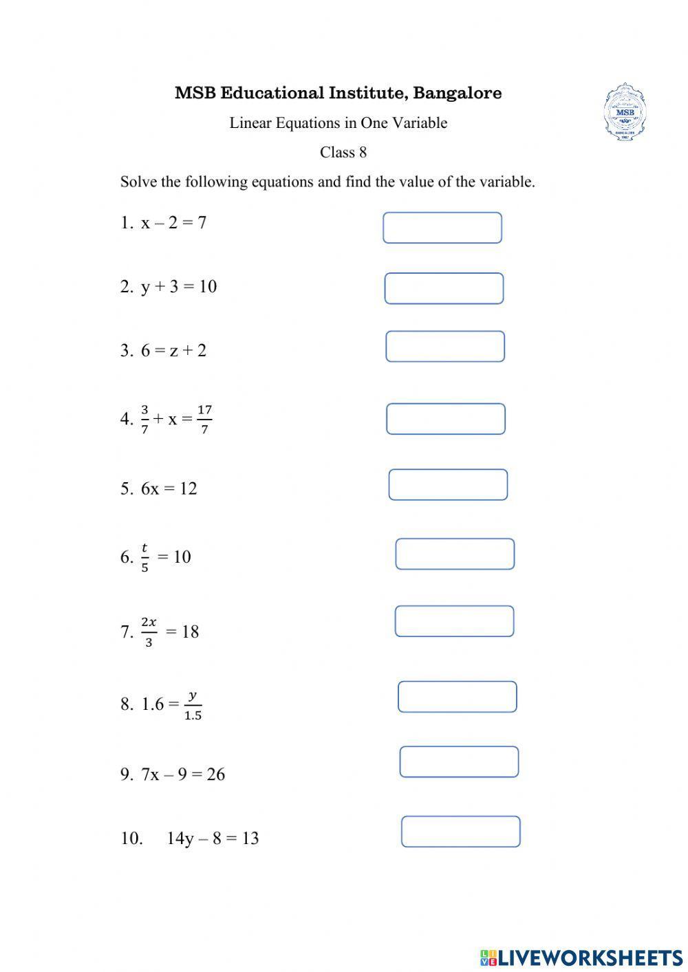 Mastering Linear Equations In One Variable A Worksheet Guide