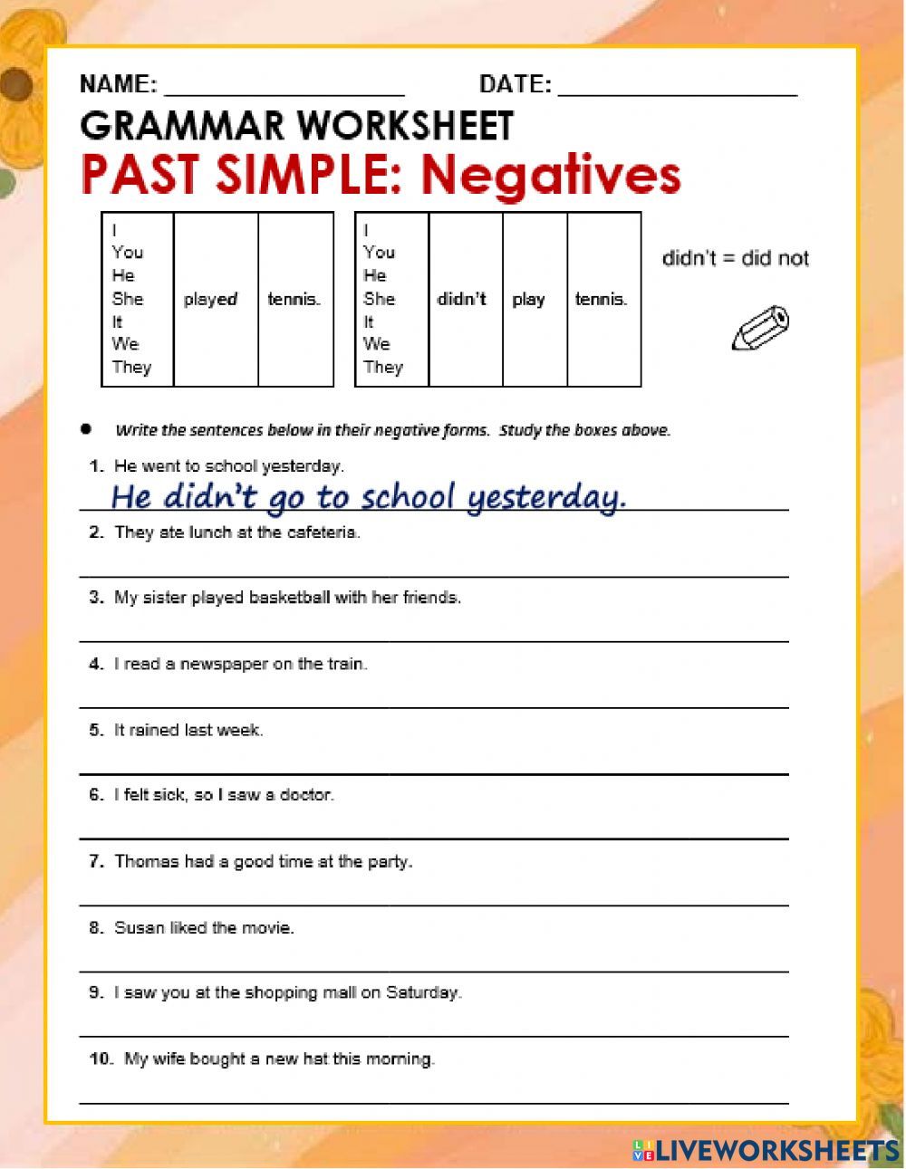 Mastering Verb Tense With Use Of Don T Doesn T Didn T Worksheet