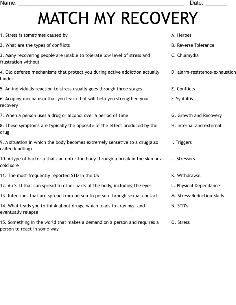 Match My Recovery Worksheet Wordmint