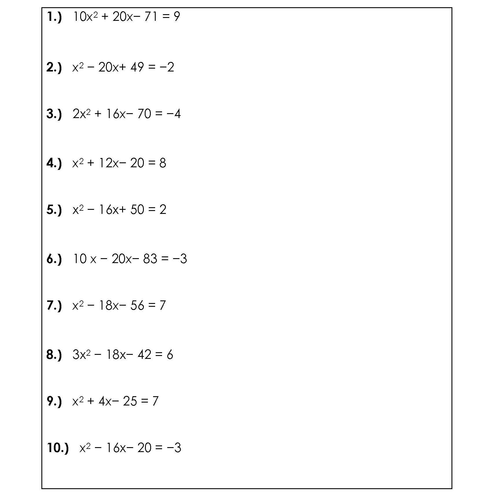 Math 154B Name Solving Using The Quadratic Formula And Practice