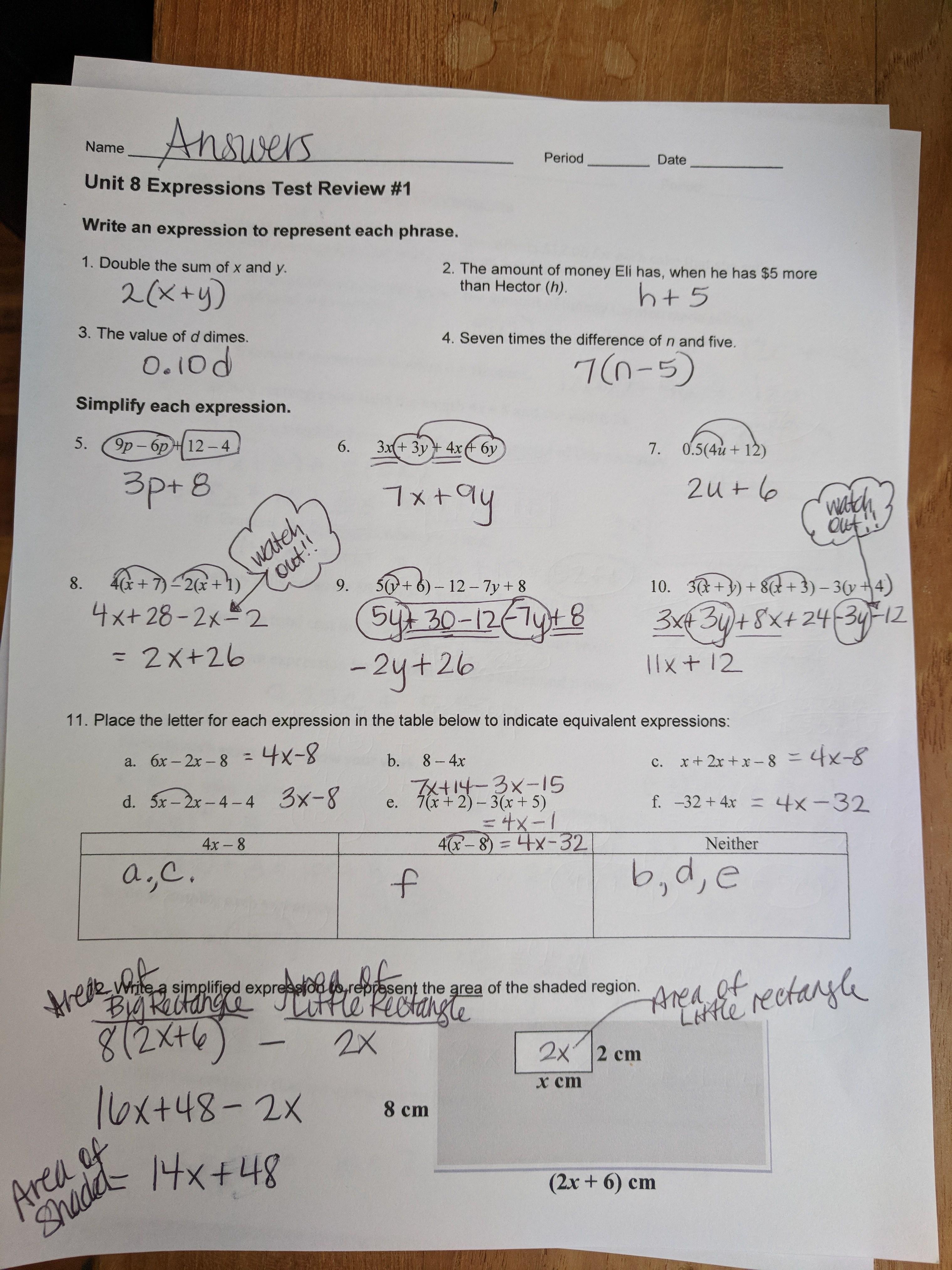 Math 3 Unit 3 Worksheets 1 Answer Key