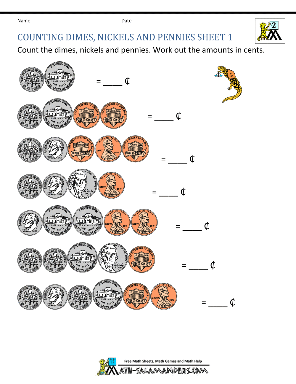 Math And Money Worksheets Counting Dimes