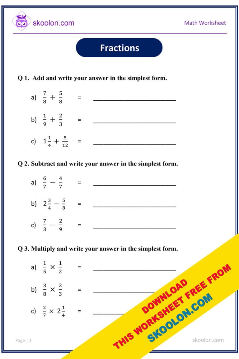 Math Fraction Worksheet 6 Skoolon Com