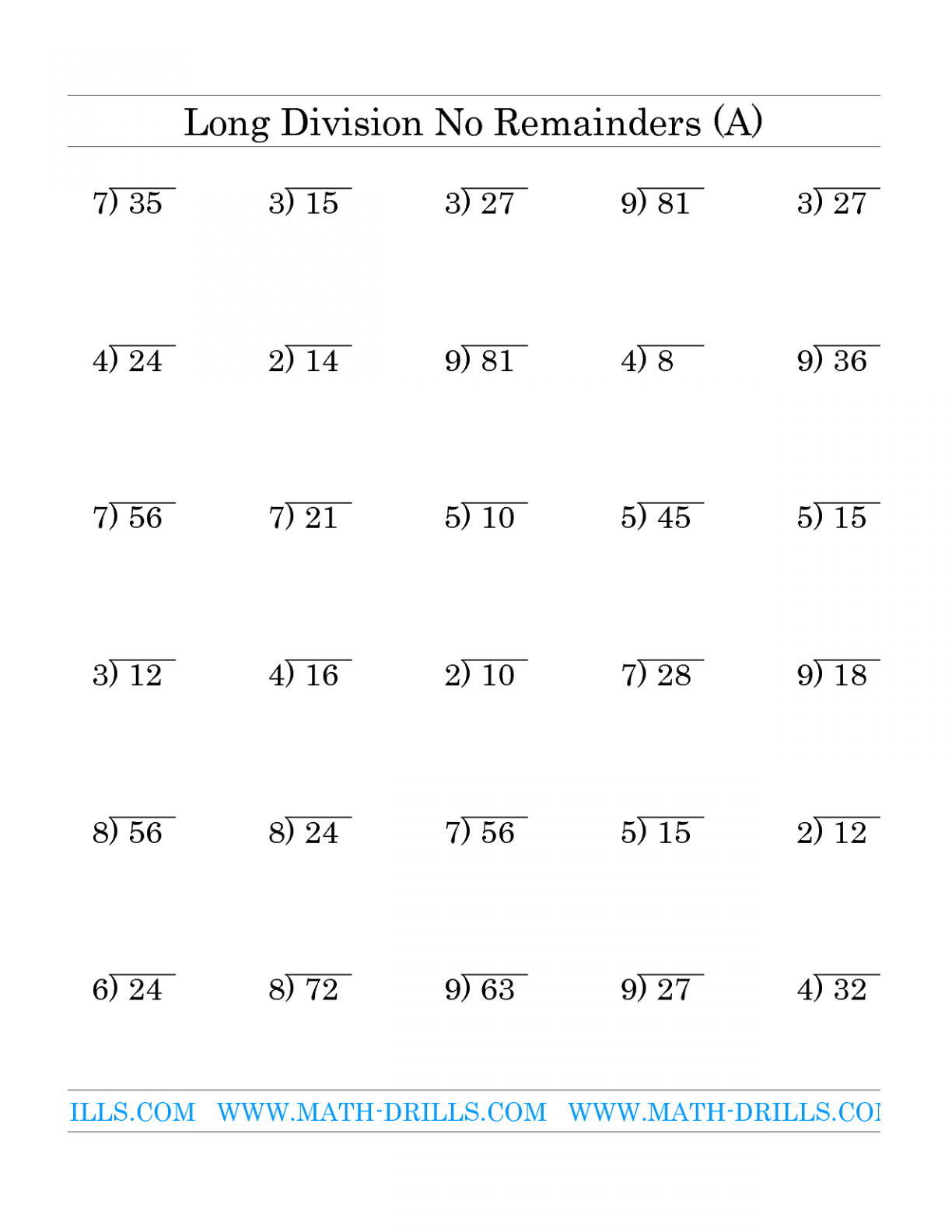 Math Long Division Worksheets Printable