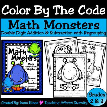 Math Monsters Addition Subtraction With Regrouping Color By The