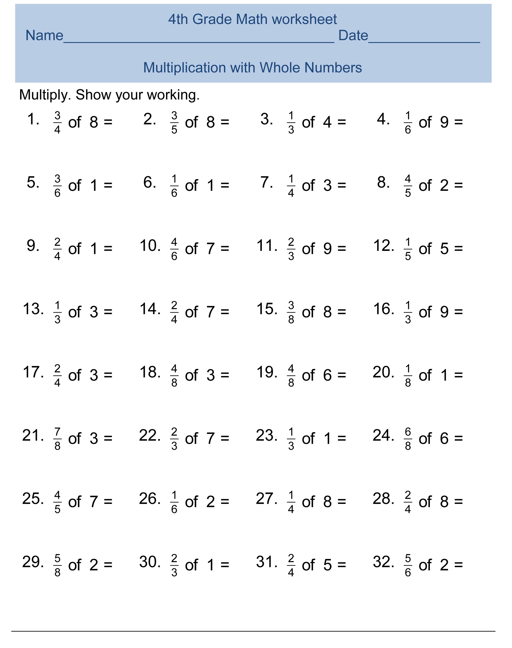 Fun Math Worksheets for Grade 4 Students