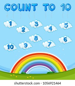 Math Worksheet With Counting To Ten With Rainbow In Sky Illustration