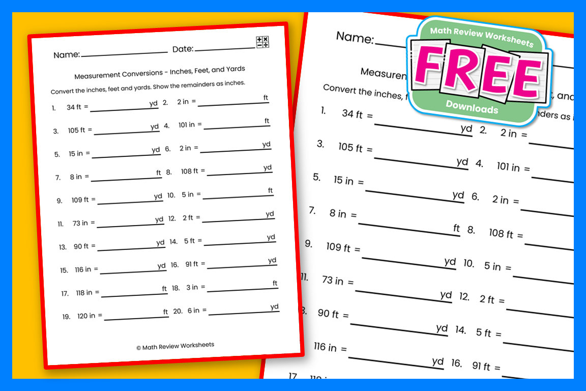 Measurement Conversions Inches Feet And Yards Set 1 Math Review