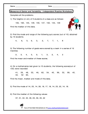 5 Key Measures of Center: Worksheet Answers