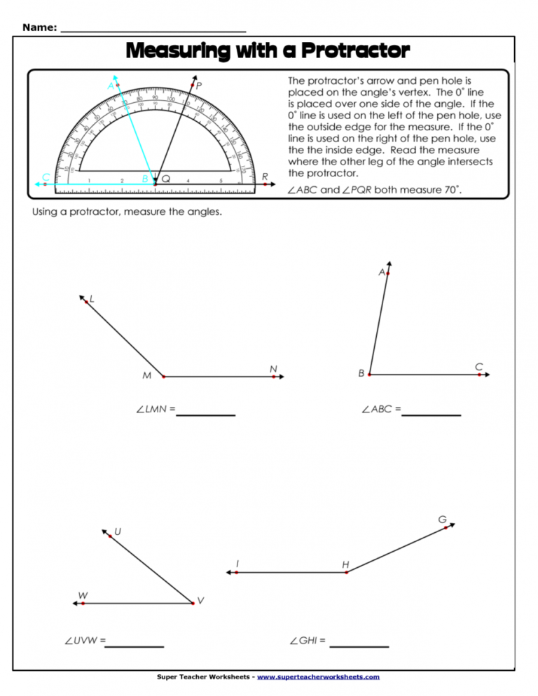 Measuring Angles Printable Worksheet