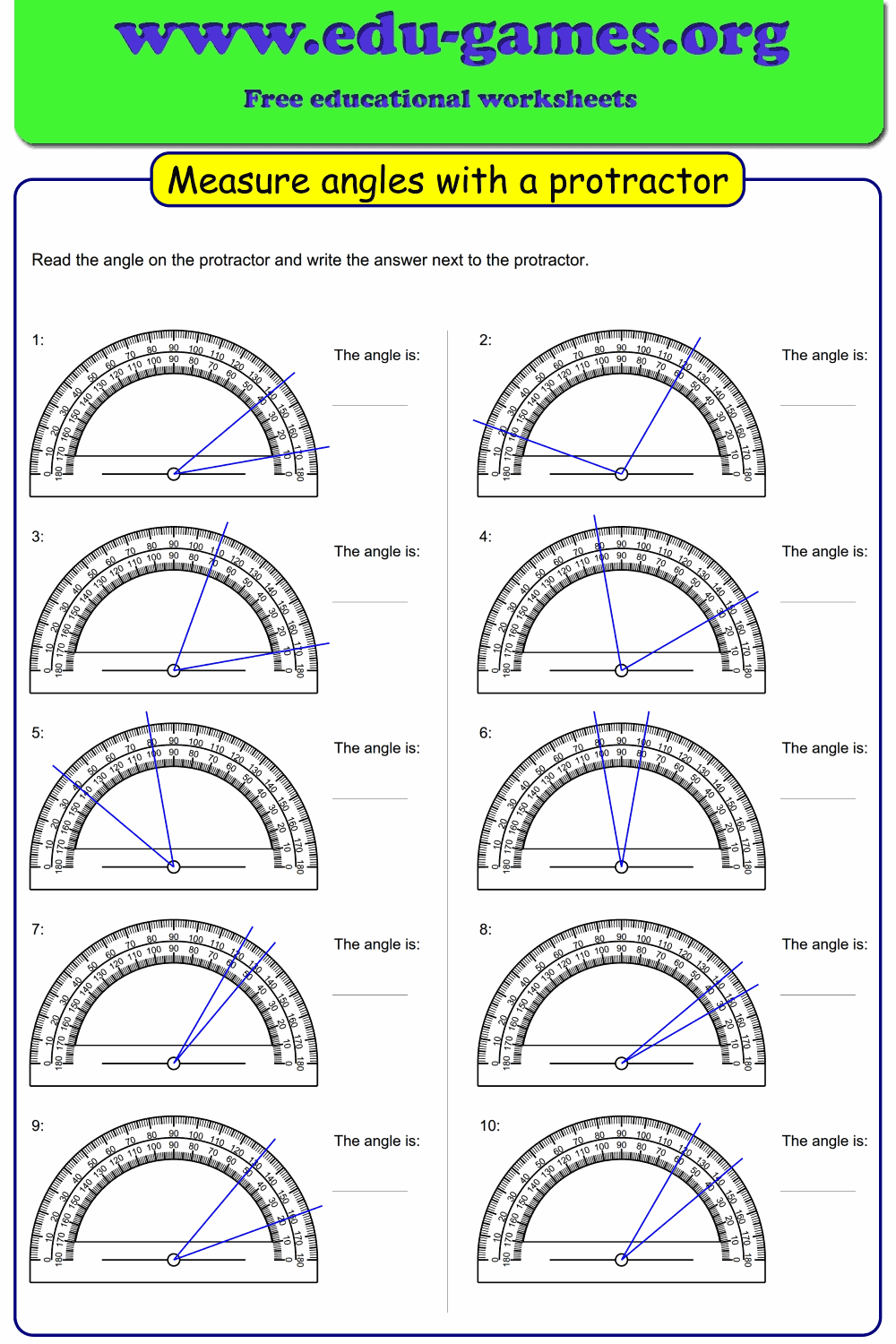 Measuring Angles With Protractor Worksheet 4Th Grade Angleworksheets Com