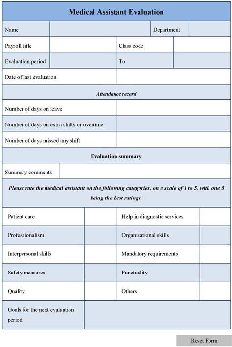 Medical Assistant Evaluation Form Editable Forms