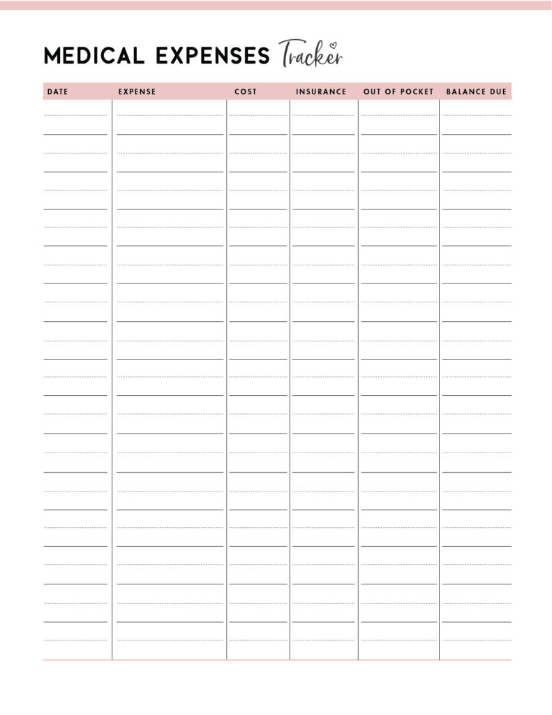 Medical Expense Tracker Free Printable Download