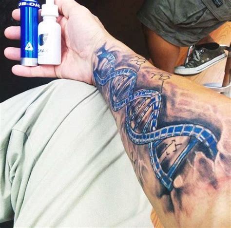 Mens Dna Forearm Science Tattoo In Blue Ink Dna Tattoo Science Tattoos Tattoo Designs Men