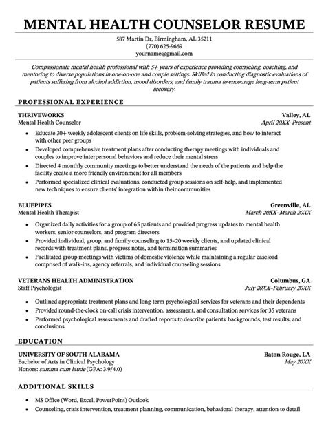 Mental Health Counselor Resume Sample Skills To List